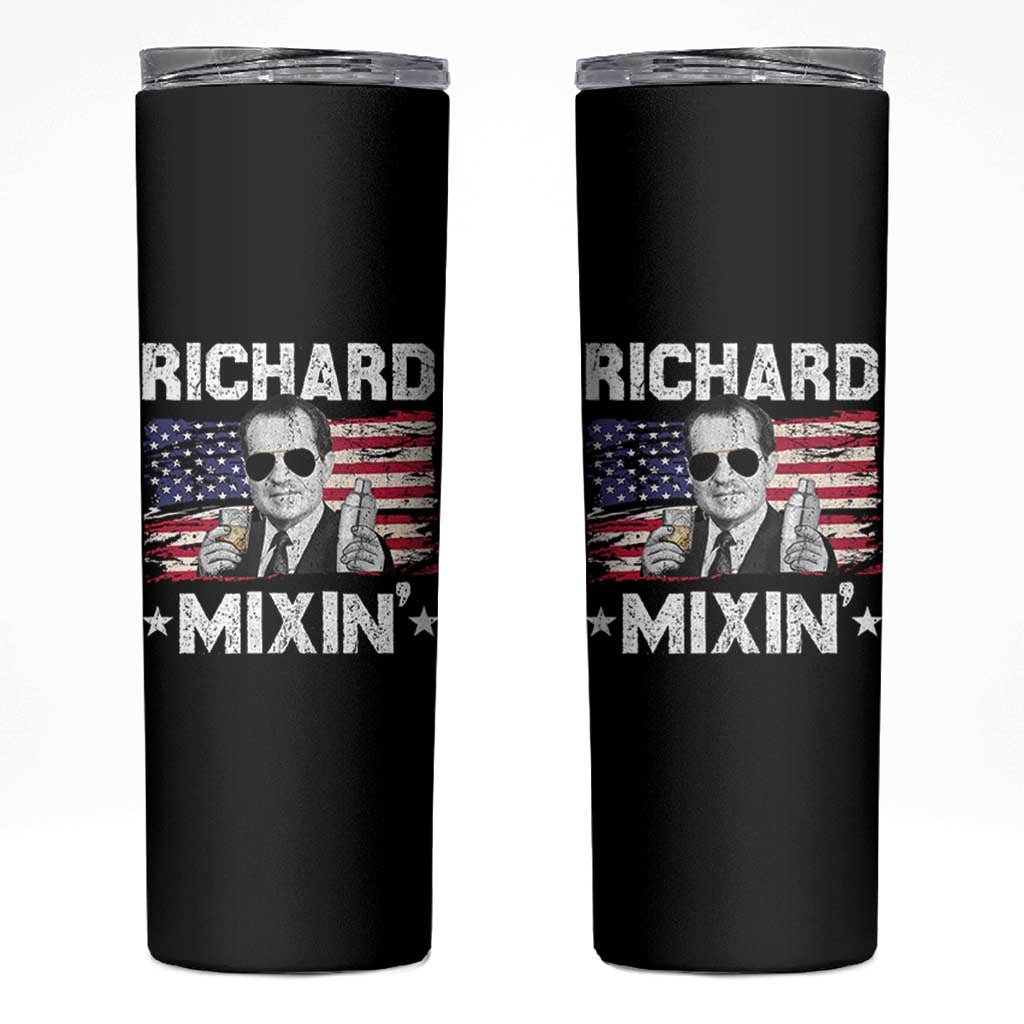 Funny 4th of July Richard Nixon Mixin Skinny Tumbler Patriotic Bartender American Flag - Wonder Print Shop