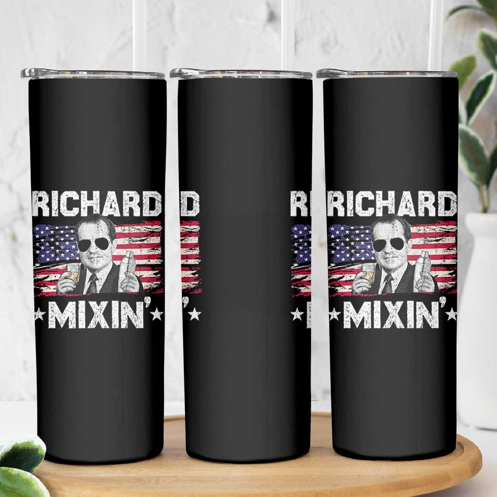 Funny 4th of July Richard Nixon Mixin Skinny Tumbler Patriotic Bartender American Flag - Wonder Print Shop