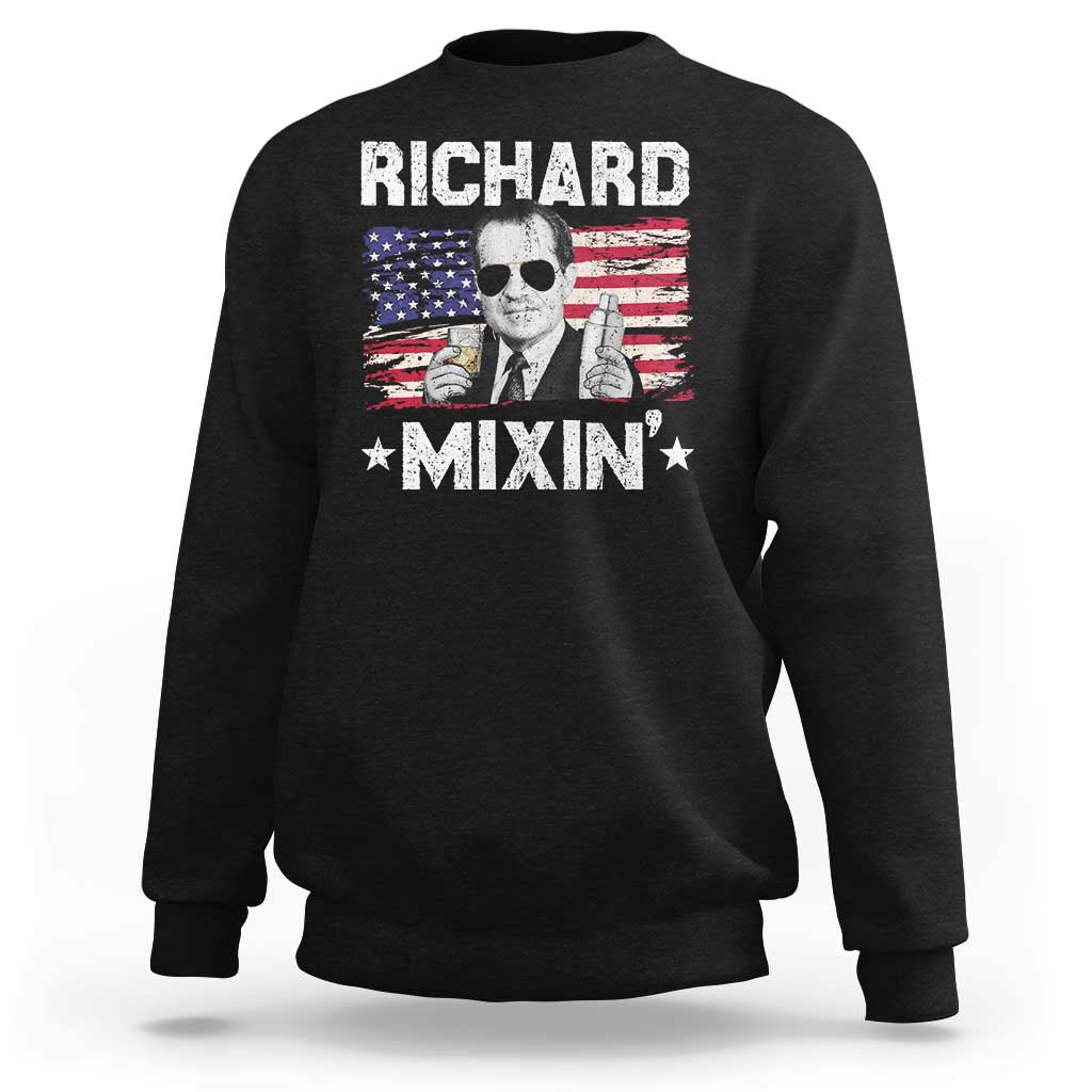 Funny 4th of July Richard Nixon Mixin Sweatshirt Patriotic Bartender American Flag - Wonder Print Shop