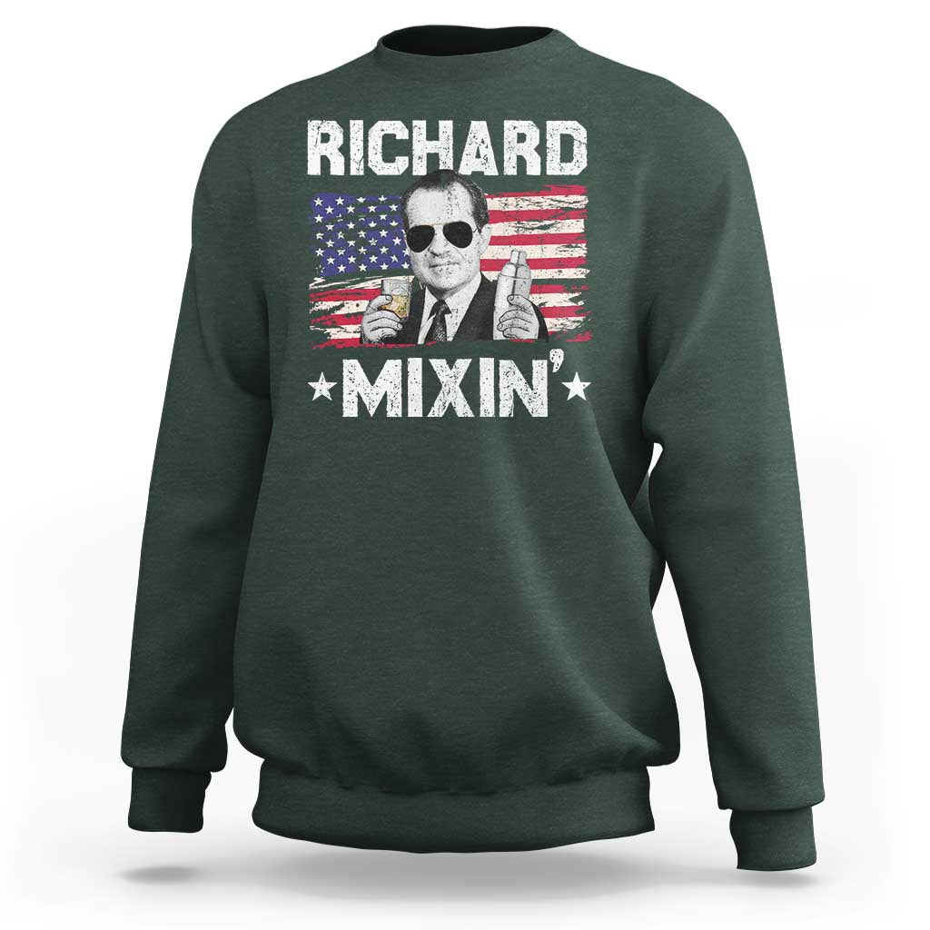 Funny 4th of July Richard Nixon Mixin Sweatshirt Patriotic Bartender American Flag - Wonder Print Shop