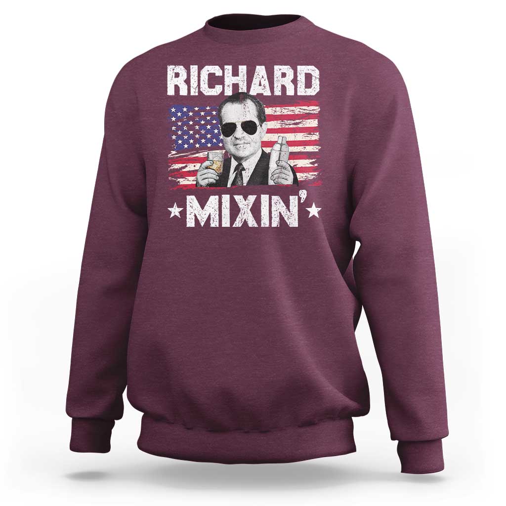 Funny 4th of July Richard Nixon Mixin Sweatshirt Patriotic Bartender American Flag - Wonder Print Shop