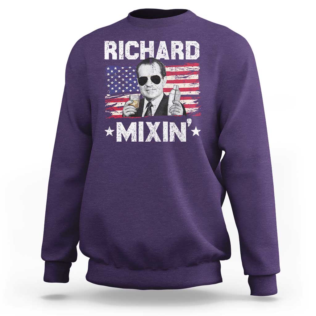Funny 4th of July Richard Nixon Mixin Sweatshirt Patriotic Bartender American Flag - Wonder Print Shop