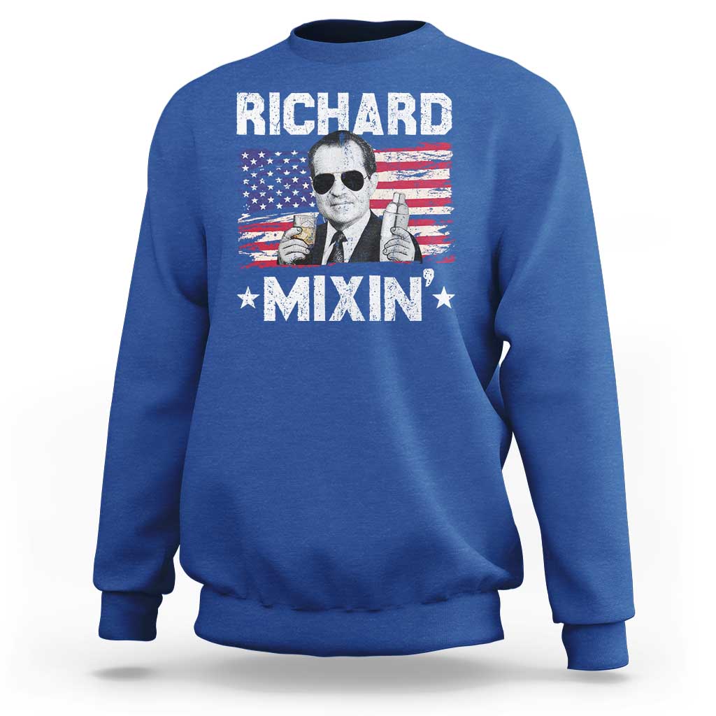 Funny 4th of July Richard Nixon Mixin Sweatshirt Patriotic Bartender American Flag - Wonder Print Shop