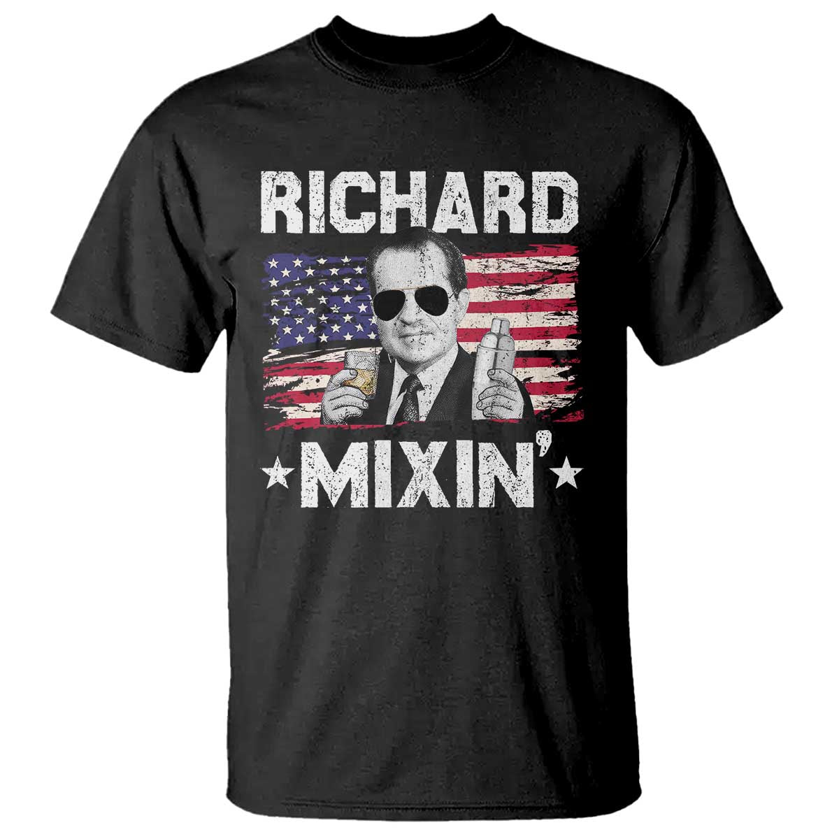 Funny 4th of July Richard Nixon Mixin T Shirt Patriotic Bartender American Flag - Wonder Print Shop