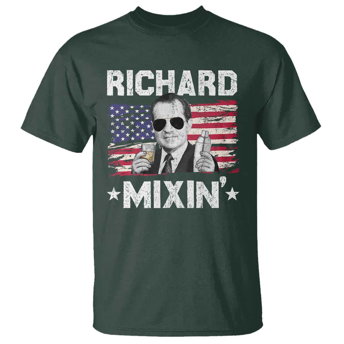 Funny 4th of July Richard Nixon Mixin T Shirt Patriotic Bartender American Flag - Wonder Print Shop