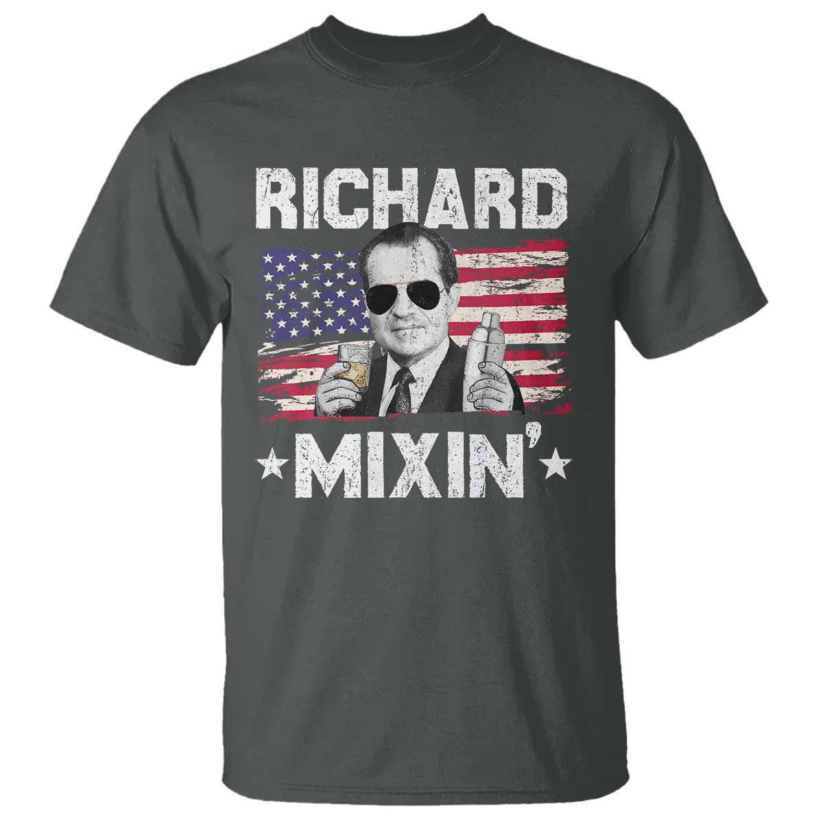 Funny 4th of July Richard Nixon Mixin T Shirt Patriotic Bartender American Flag - Wonder Print Shop