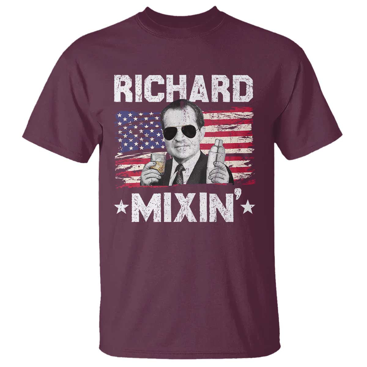 Funny 4th of July Richard Nixon Mixin T Shirt Patriotic Bartender American Flag - Wonder Print Shop