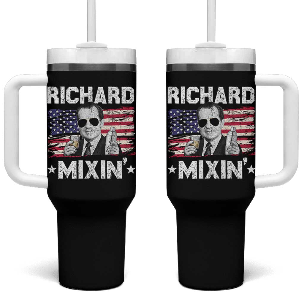 Funny 4th of July Richard Nixon Mixin Tumbler With Handle Patriotic Bartender American Flag - Wonder Print Shop