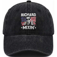 Funny 4th of July Richard Nixon Mixin Washed Cotton Baseball Cap Patriotic Bartender American Flag