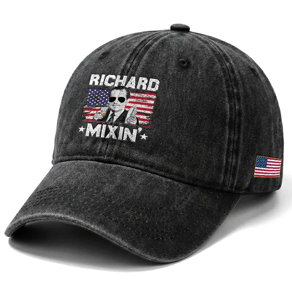 Funny 4th of July Richard Nixon Mixin Washed Cotton Baseball Cap Patriotic Bartender American Flag