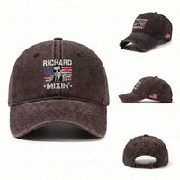 Funny 4th of July Richard Nixon Mixin Washed Cotton Baseball Cap Patriotic Bartender American Flag