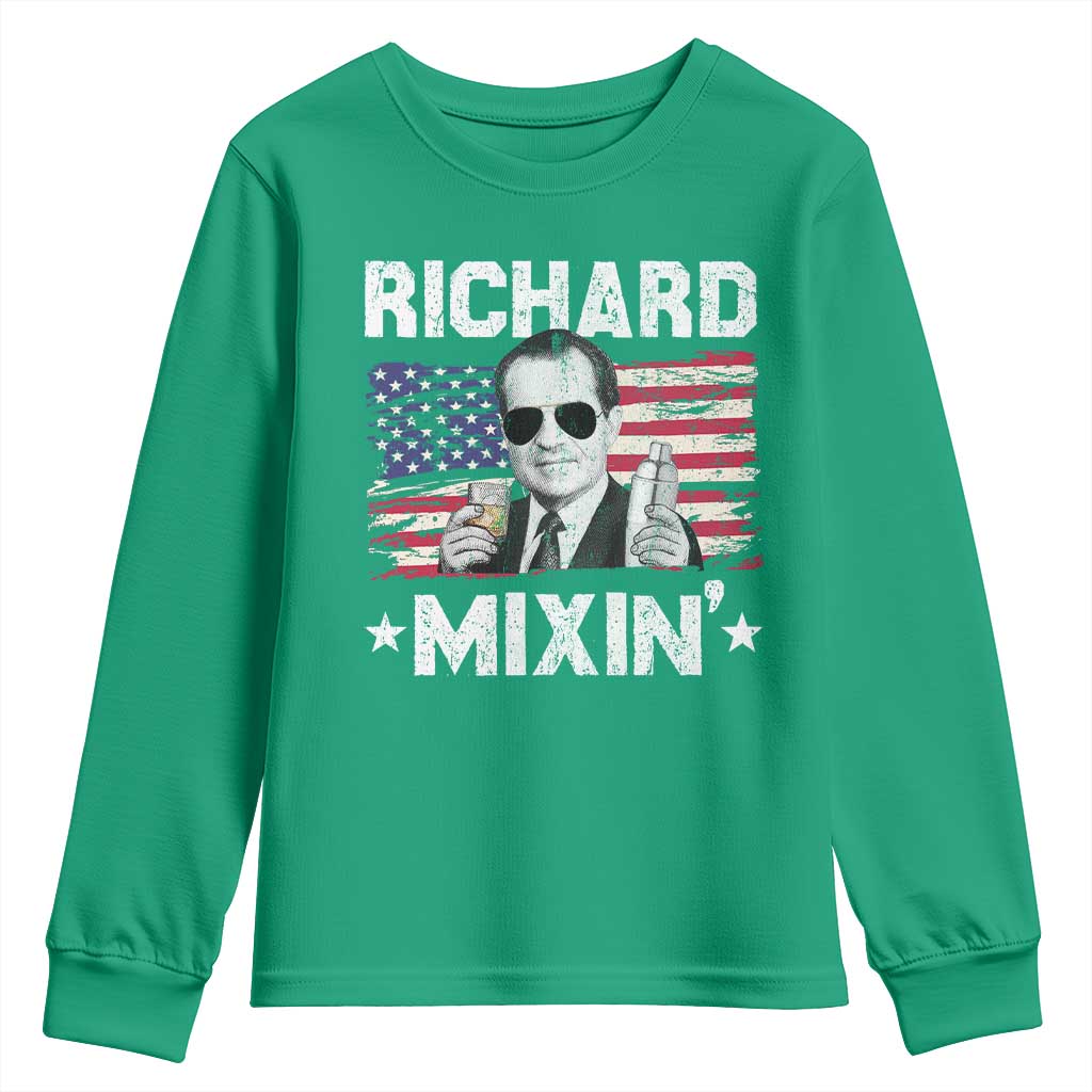 Funny 4th of July Richard Nixon Mixin Youth Sweatshirt Patriotic Bartender American Flag - Wonder Print Shop