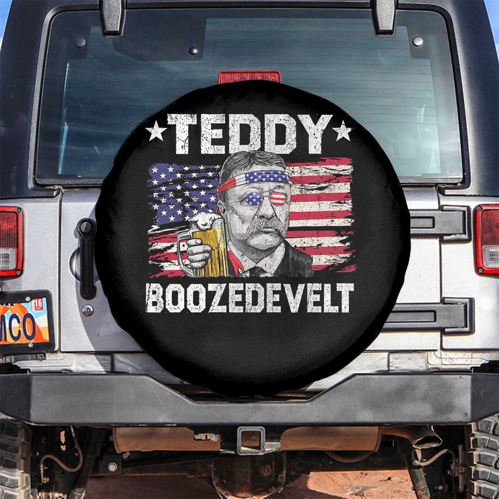 Funny Theodore Roosevelt 4th Of July Spare Tire Cover Teddy Boozedevelt Drinking American Flag - Wonder Print Shop