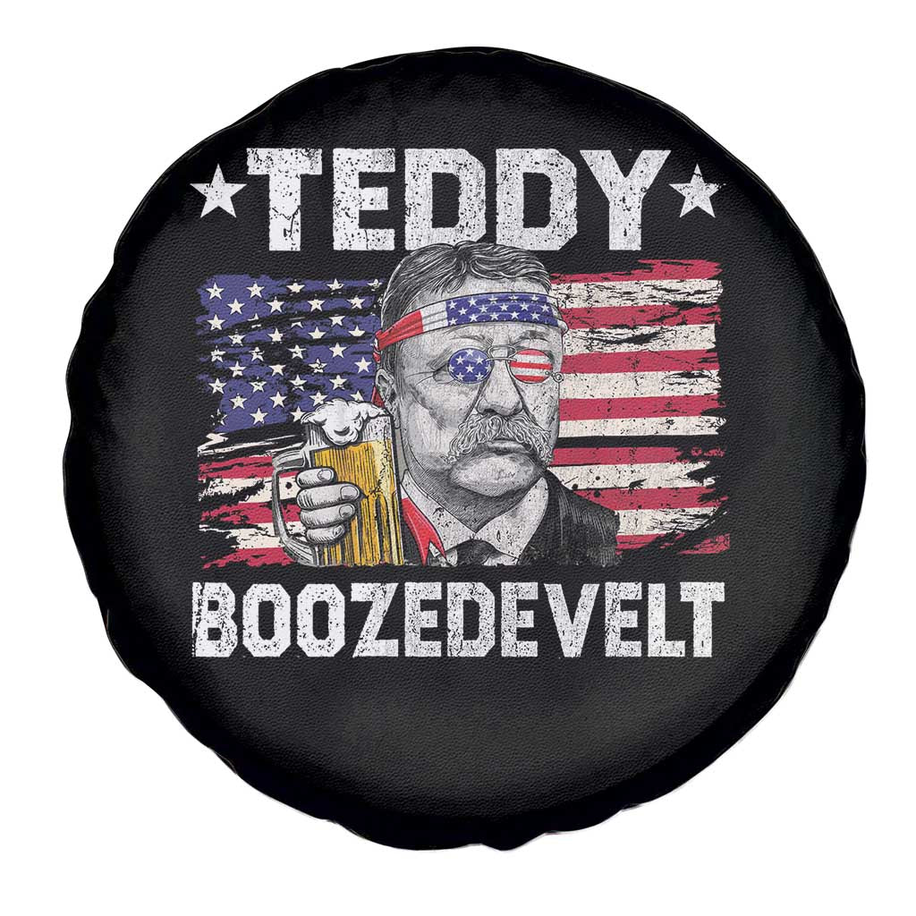 Funny Theodore Roosevelt 4th Of July Spare Tire Cover Teddy Boozedevelt Drinking American Flag - Wonder Print Shop
