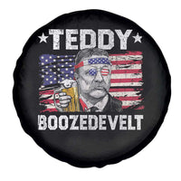 Funny Theodore Roosevelt 4th Of July Spare Tire Cover Teddy Boozedevelt Drinking American Flag - Wonder Print Shop