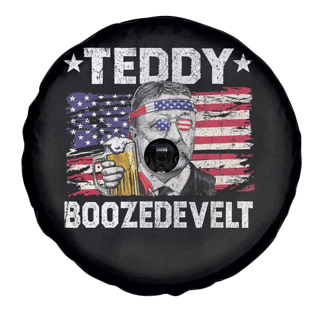 Funny Theodore Roosevelt 4th Of July Spare Tire Cover Teddy Boozedevelt Drinking American Flag - Wonder Print Shop