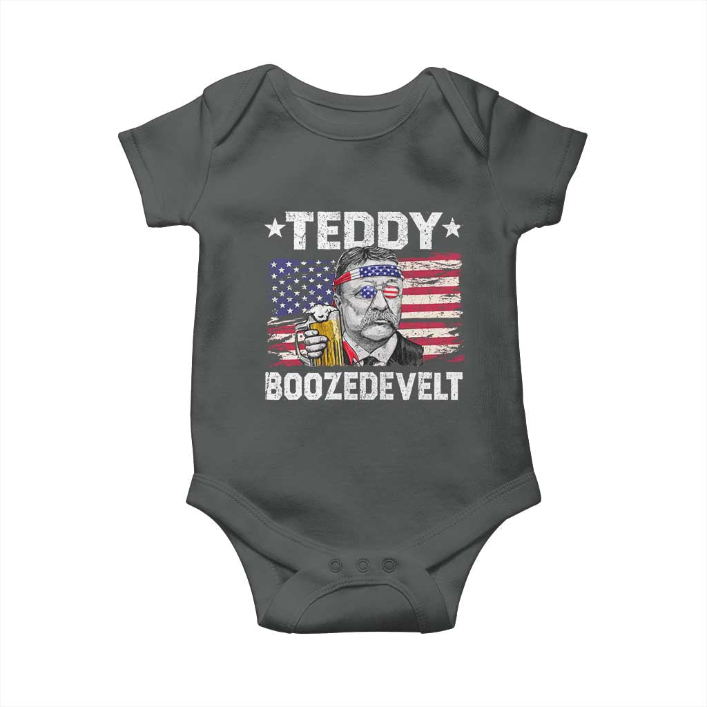Funny Theodore Roosevelt 4th Of July Baby Onesie Teddy Boozedevelt Drinking American Flag - Wonder Print Shop