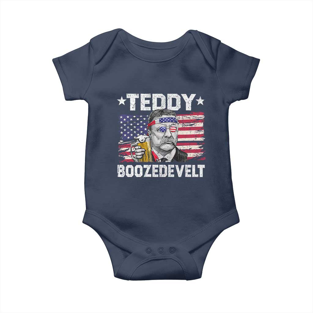 Funny Theodore Roosevelt 4th Of July Baby Onesie Teddy Boozedevelt Drinking American Flag - Wonder Print Shop