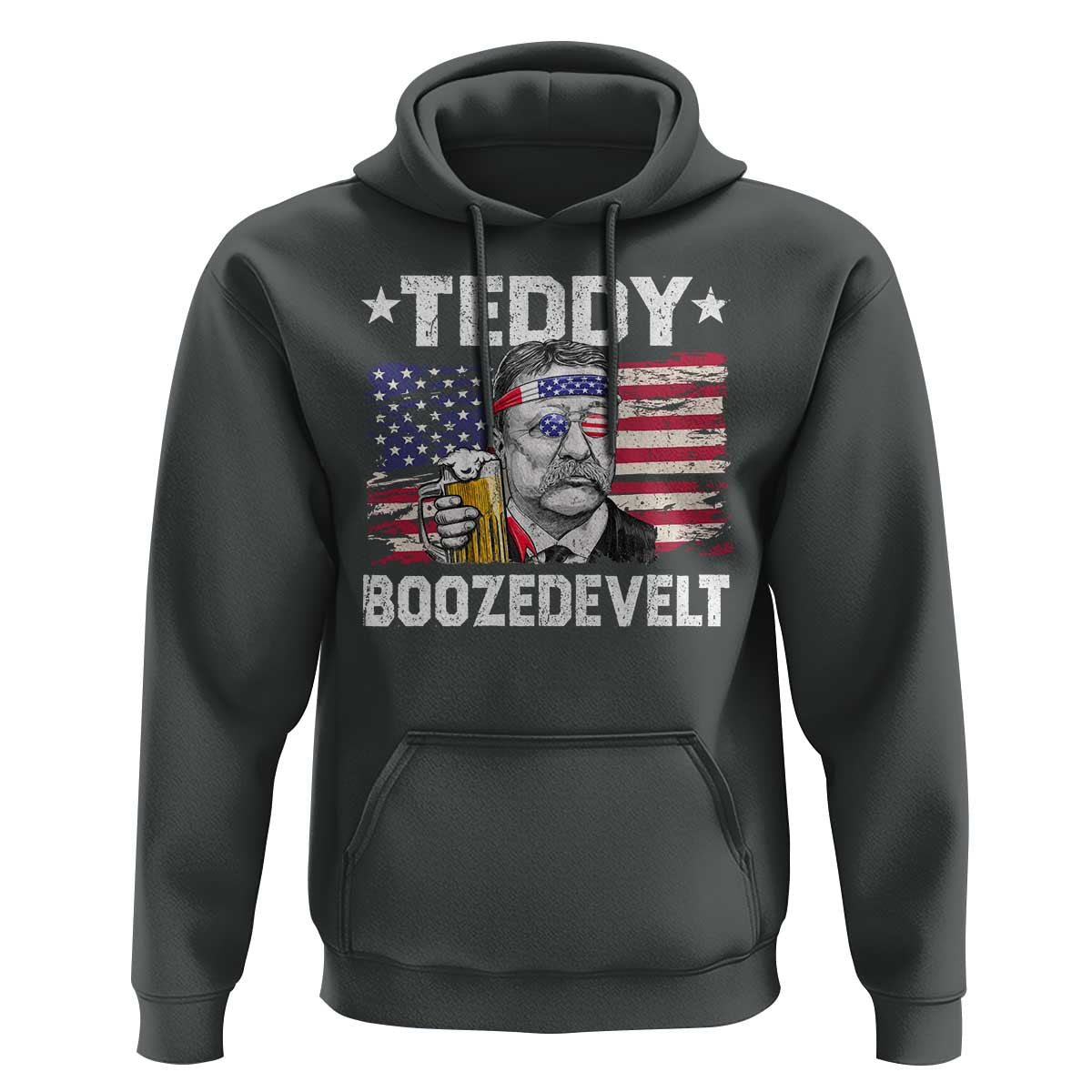 Funny Theodore Roosevelt 4th Of July Hoodie Teddy Boozedevelt Drinking American Flag - Wonder Print Shop