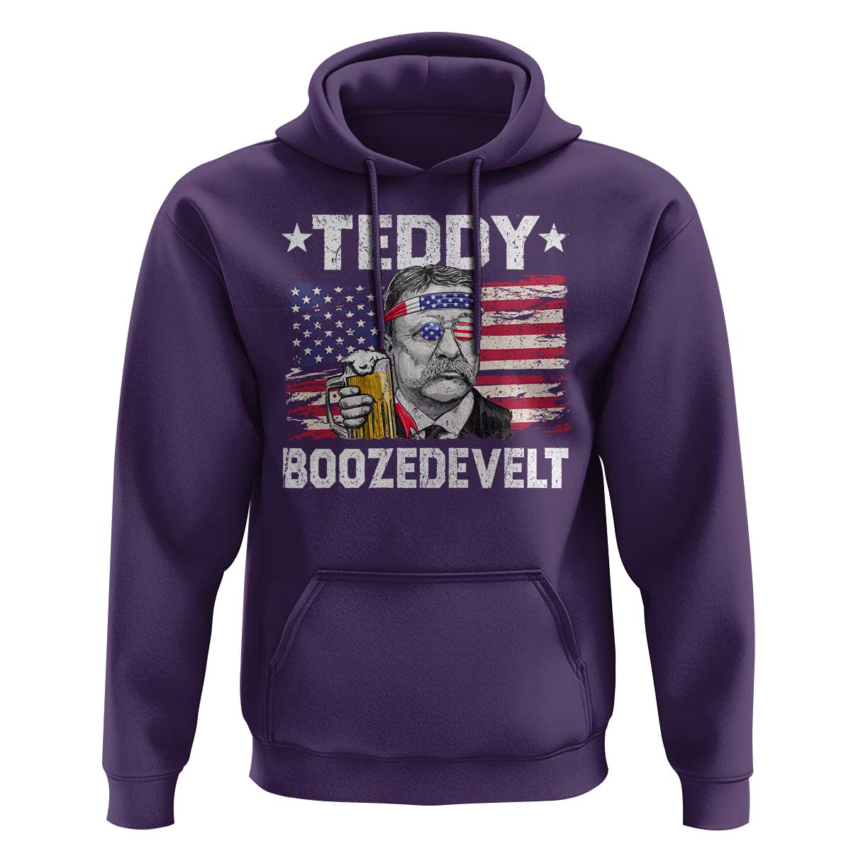 Funny Theodore Roosevelt 4th Of July Hoodie Teddy Boozedevelt Drinking American Flag - Wonder Print Shop