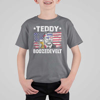Funny Theodore Roosevelt 4th Of July T Shirt For Kid Teddy Boozedevelt Drinking American Flag - Wonder Print Shop