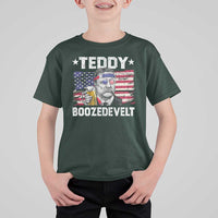 Funny Theodore Roosevelt 4th Of July T Shirt For Kid Teddy Boozedevelt Drinking American Flag - Wonder Print Shop