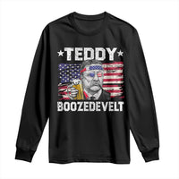 Funny Theodore Roosevelt 4th Of July Long Sleeve Shirt Teddy Boozedevelt Drinking American Flag - Wonder Print Shop
