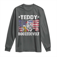 Funny Theodore Roosevelt 4th Of July Long Sleeve Shirt Teddy Boozedevelt Drinking American Flag - Wonder Print Shop