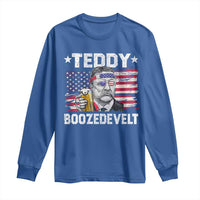 Funny Theodore Roosevelt 4th Of July Long Sleeve Shirt Teddy Boozedevelt Drinking American Flag - Wonder Print Shop