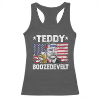 Funny Theodore Roosevelt 4th Of July Racerback Tank Top Teddy Boozedevelt Drinking American Flag - Wonder Print Shop