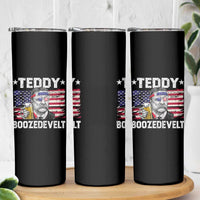 Funny Theodore Roosevelt 4th Of July Skinny Tumbler Teddy Boozedevelt Drinking American Flag - Wonder Print Shop