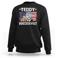 Funny Theodore Roosevelt 4th Of July Sweatshirt Teddy Boozedevelt Drinking American Flag - Wonder Print Shop