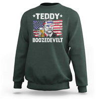 Funny Theodore Roosevelt 4th Of July Sweatshirt Teddy Boozedevelt Drinking American Flag - Wonder Print Shop