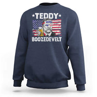 Funny Theodore Roosevelt 4th Of July Sweatshirt Teddy Boozedevelt Drinking American Flag - Wonder Print Shop