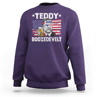 Funny Theodore Roosevelt 4th Of July Sweatshirt Teddy Boozedevelt Drinking American Flag - Wonder Print Shop