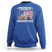 Funny Theodore Roosevelt 4th Of July Sweatshirt Teddy Boozedevelt Drinking American Flag - Wonder Print Shop