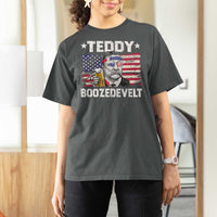 Funny Theodore Roosevelt 4th Of July T Shirt For Women Teddy Boozedevelt Drinking American Flag - Wonder Print Shop