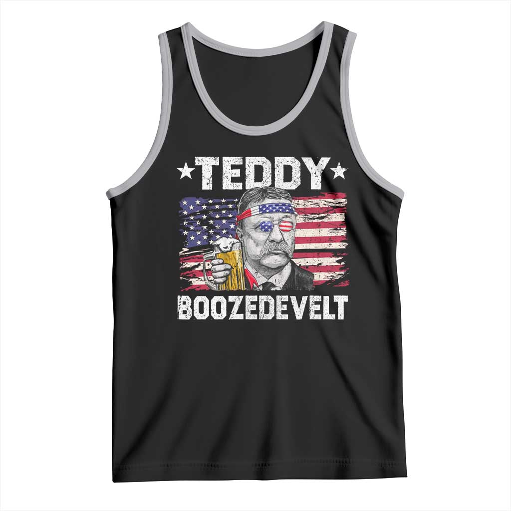 Funny Theodore Roosevelt 4th Of July Tank Top Teddy Boozedevelt Drinking American Flag - Wonder Print Shop