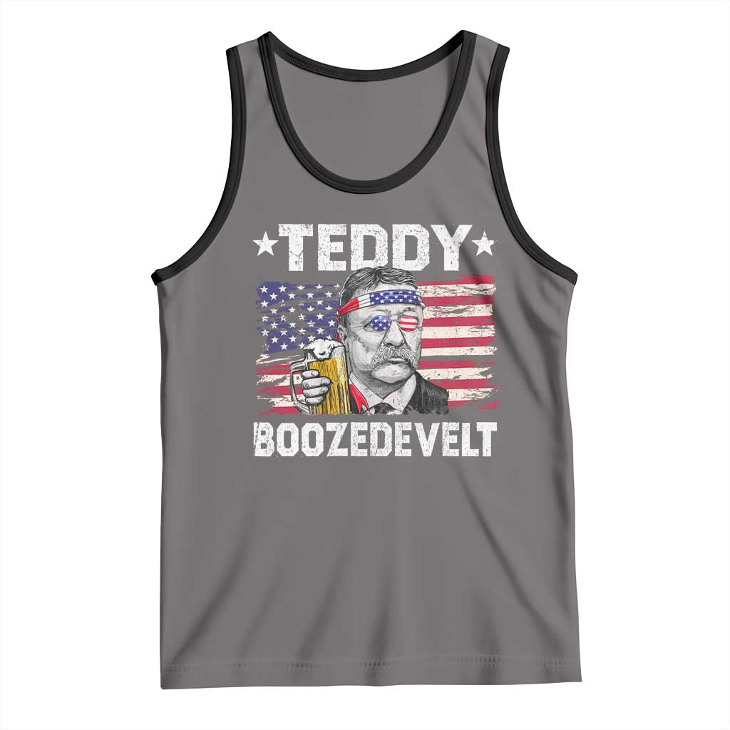 Funny Theodore Roosevelt 4th Of July Tank Top Teddy Boozedevelt Drinking American Flag - Wonder Print Shop