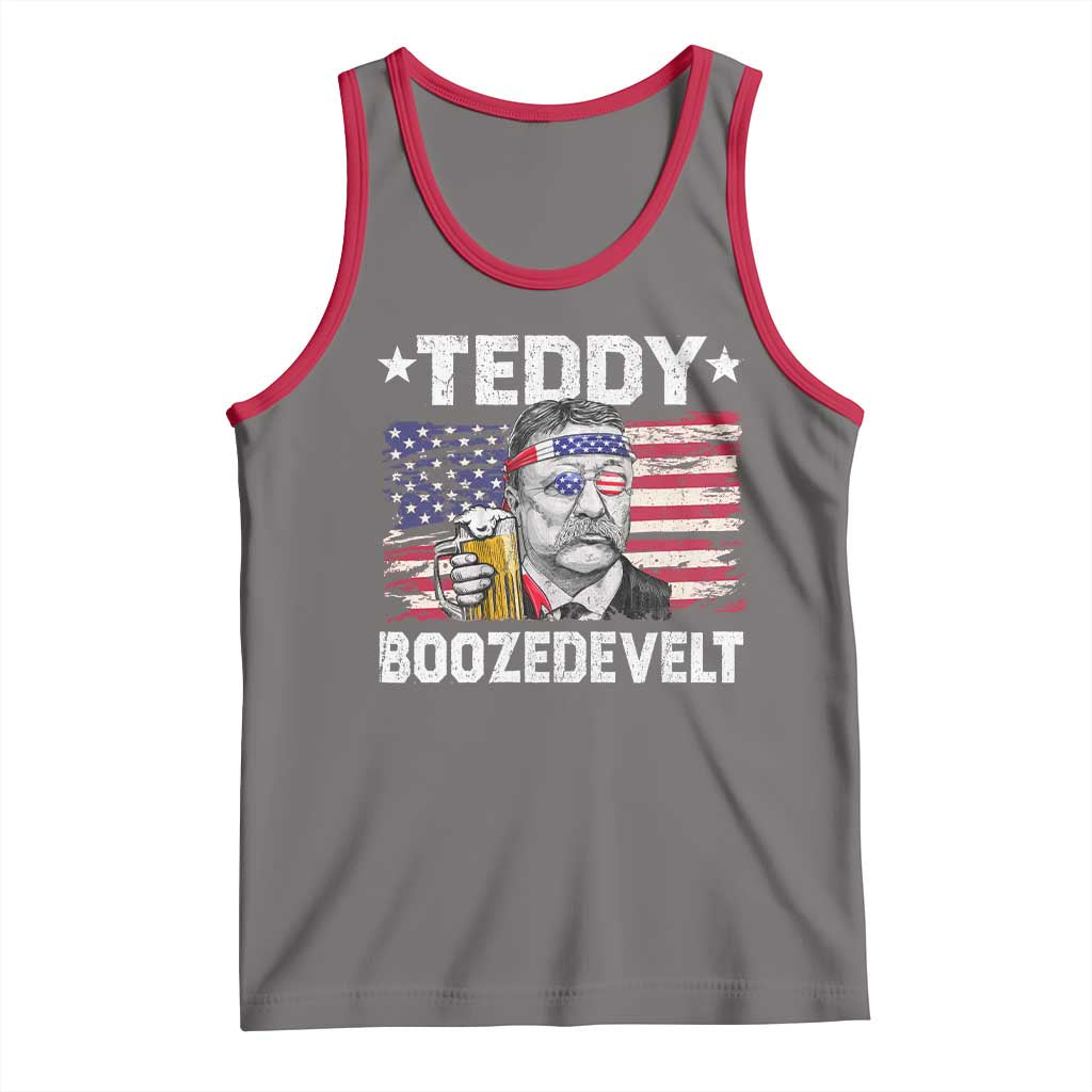 Funny Theodore Roosevelt 4th Of July Tank Top Teddy Boozedevelt Drinking American Flag - Wonder Print Shop
