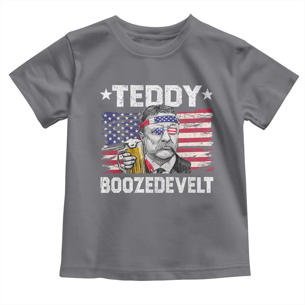 Funny Theodore Roosevelt 4th Of July Toddler T Shirt Teddy Boozedevelt Drinking American Flag - Wonder Print Shop
