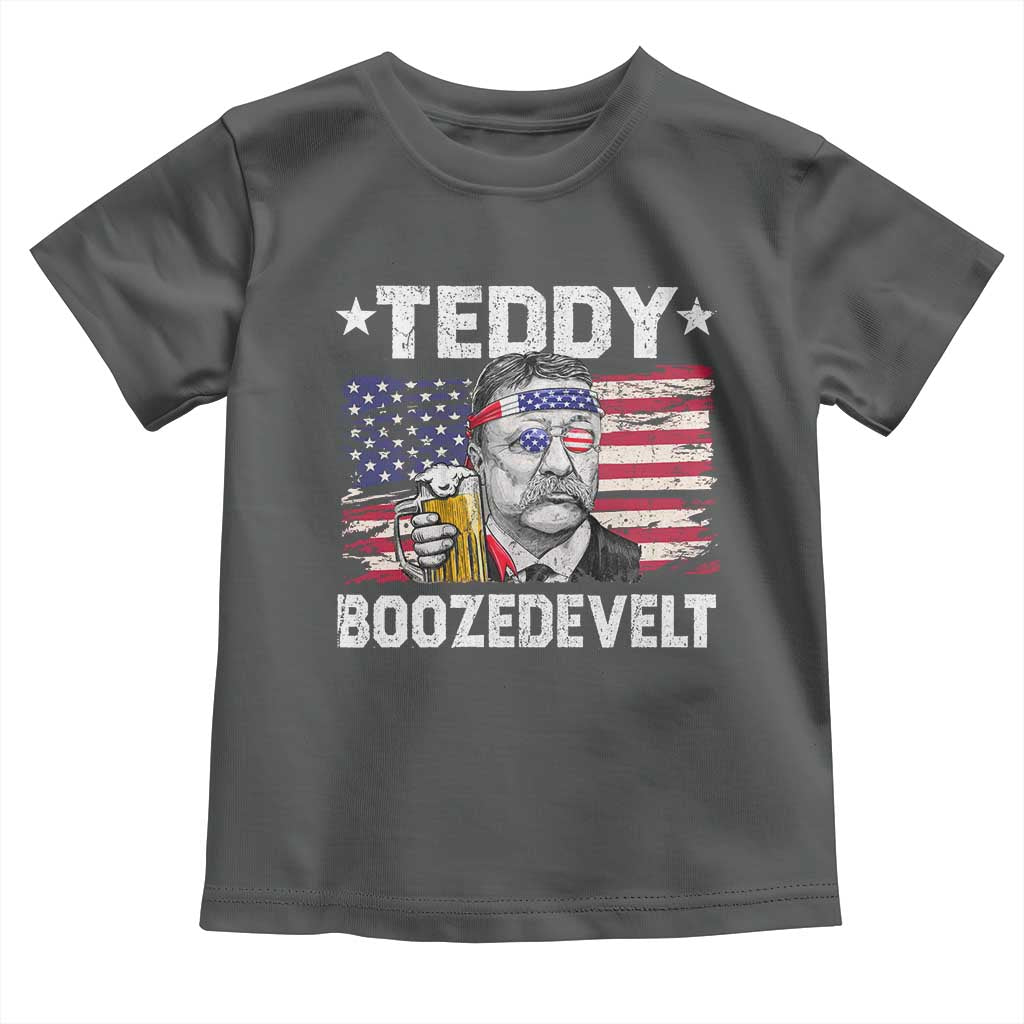 Funny Theodore Roosevelt 4th Of July Toddler T Shirt Teddy Boozedevelt Drinking American Flag - Wonder Print Shop