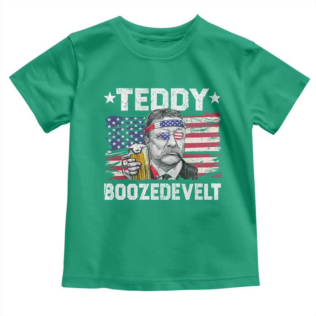 Funny Theodore Roosevelt 4th Of July Toddler T Shirt Teddy Boozedevelt Drinking American Flag - Wonder Print Shop