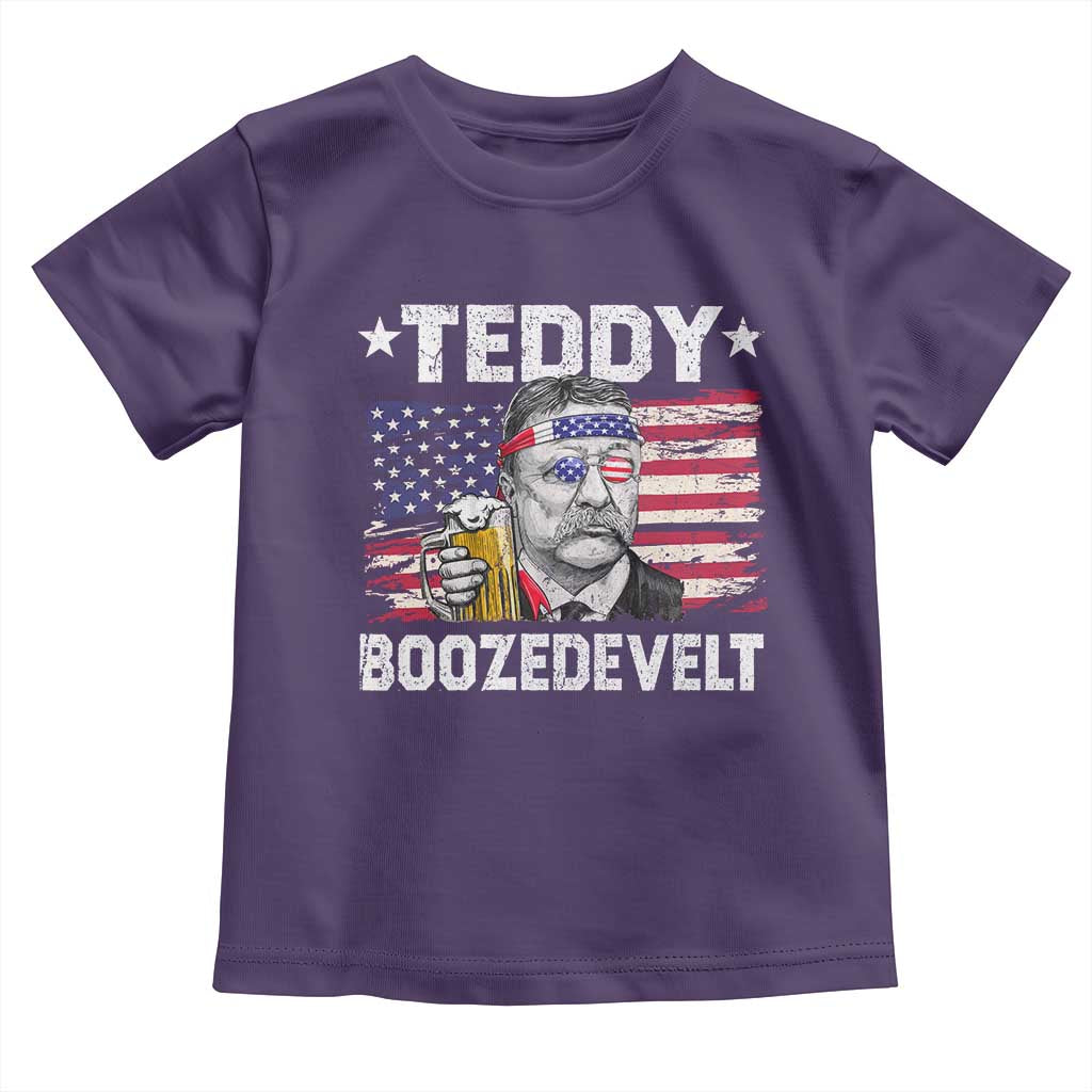 Funny Theodore Roosevelt 4th Of July Toddler T Shirt Teddy Boozedevelt Drinking American Flag - Wonder Print Shop