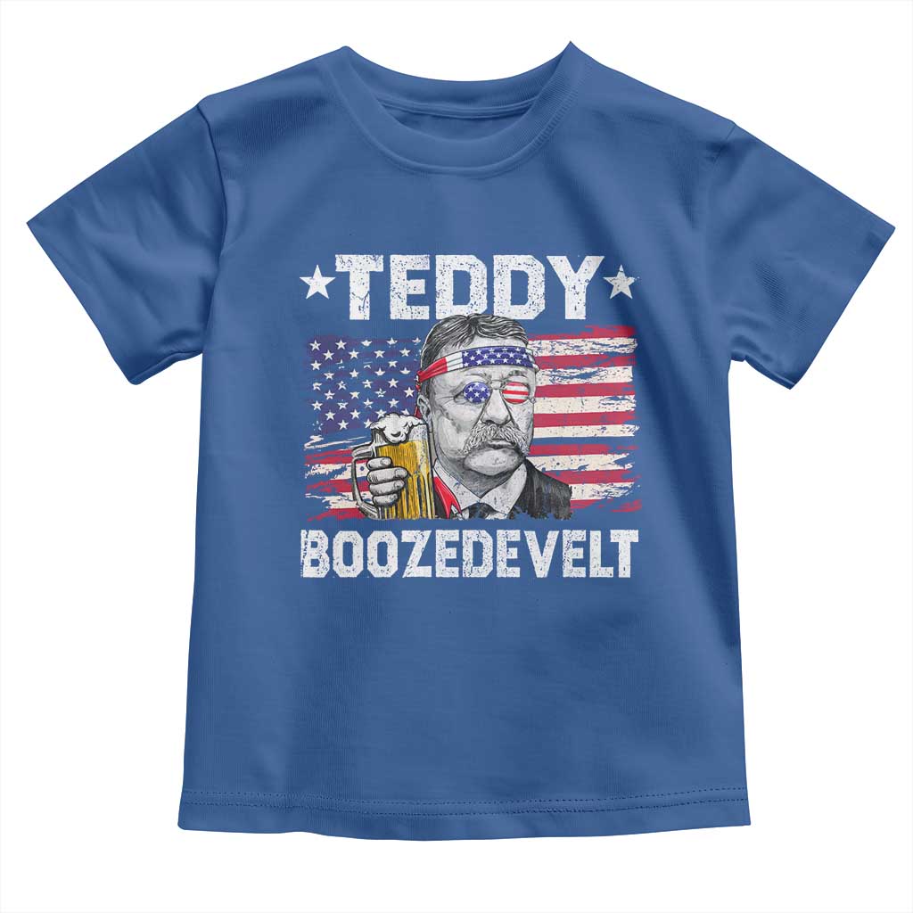 Funny Theodore Roosevelt 4th Of July Toddler T Shirt Teddy Boozedevelt Drinking American Flag - Wonder Print Shop