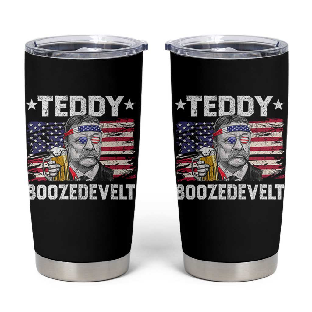Funny Theodore Roosevelt 4th Of July Tumbler Cup Teddy Boozedevelt Drinking American Flag - Wonder Print Shop