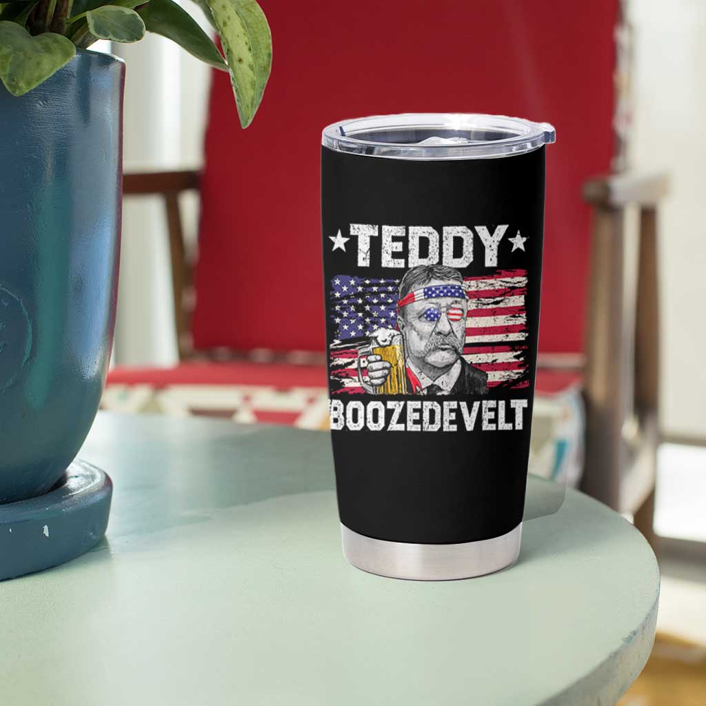 Funny Theodore Roosevelt 4th Of July Tumbler Cup Teddy Boozedevelt Drinking American Flag - Wonder Print Shop