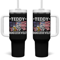 Funny Theodore Roosevelt 4th Of July Tumbler With Handle Teddy Boozedevelt Drinking American Flag - Wonder Print Shop