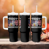 Funny Theodore Roosevelt 4th Of July Tumbler With Handle Teddy Boozedevelt Drinking American Flag - Wonder Print Shop