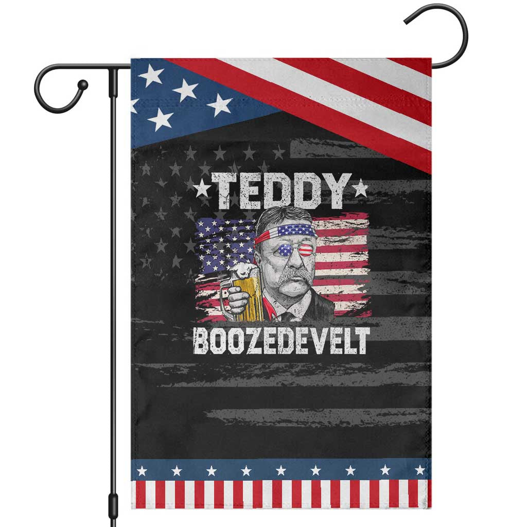 Funny Theodore Roosevelt 4th Of July Garden Flag Teddy Boozedevelt Drinking American Flag